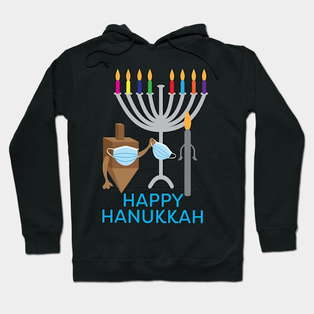 Happy Hanukkah - Spinning top and Candle with face mask Hoodie by sigdesign